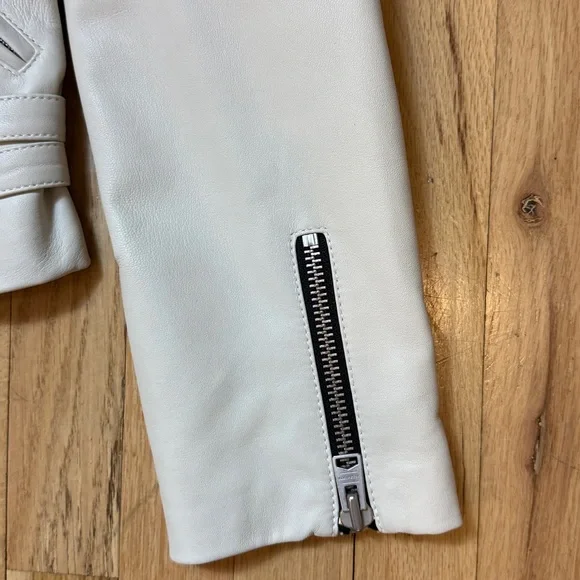 AllSaints Women’s Ivory Leather Motorcycle Biker Jacket with Black Lining 12 - Picture 4 of 12